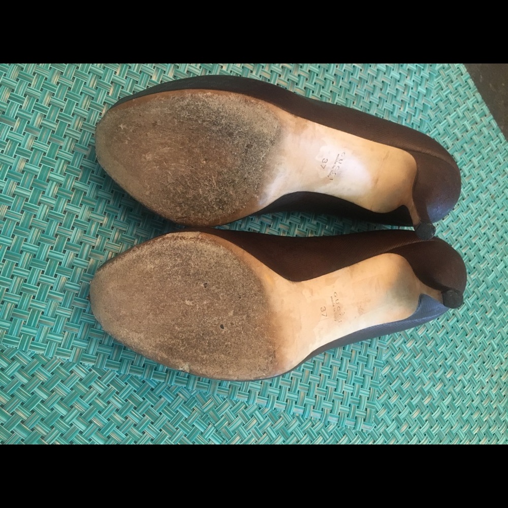 Gucci peep toe brown leather platform heels - Picture 4 of 8